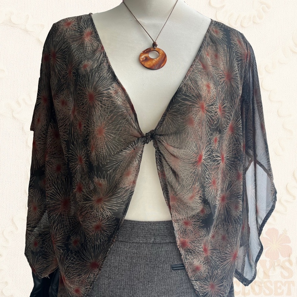 Vintage Forever 21 Sheer Floral Womens M Earthy Boho Kimono Top Indie Sleaze